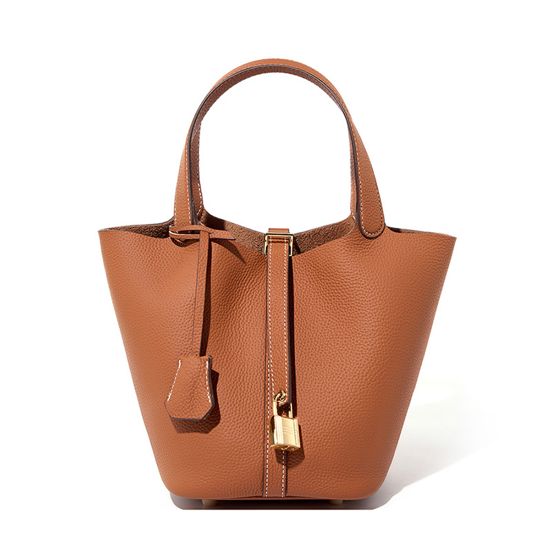 Women's Genuine Leather Silver Buckle Basket Bag