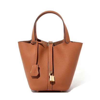 Women's Genuine Leather Silver Buckle Basket Bag