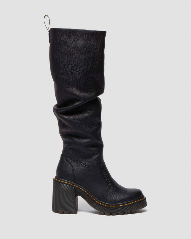 Black Leather Tall Heeled Boots
