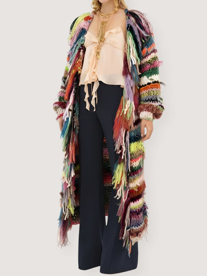 Rainbow Fringed Cardigan Sweater