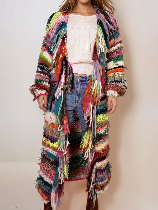 Rainbow Fringed Cardigan Sweater