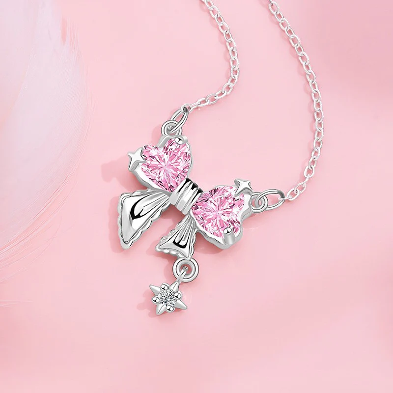 Pink Ribbon Bow Necklace