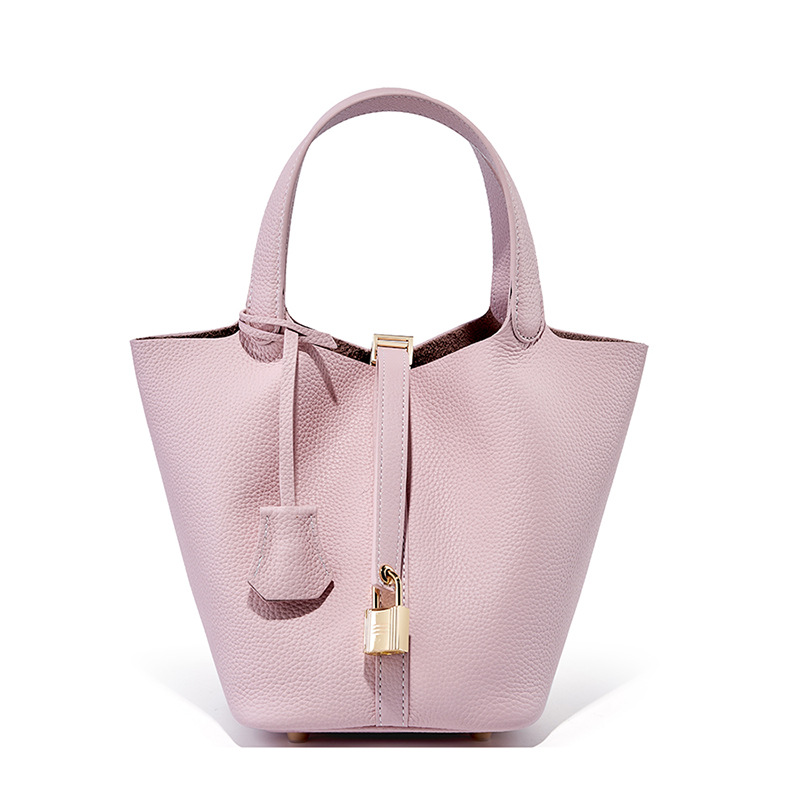Women's Genuine Leather Silver Buckle Basket Bag