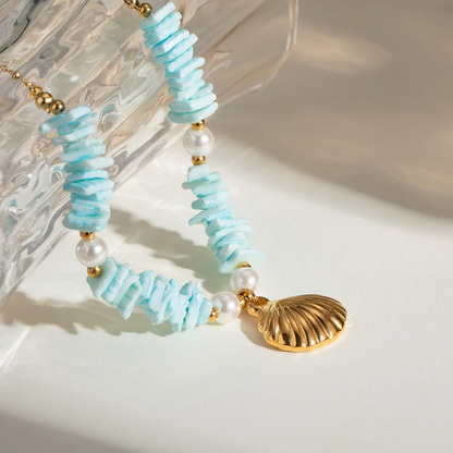 Mint Green Shell Pearl Pendant Necklace