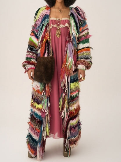 Rainbow Fringed Cardigan Sweater