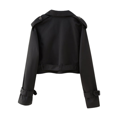 Casual Belted Cropped Trench Coat
