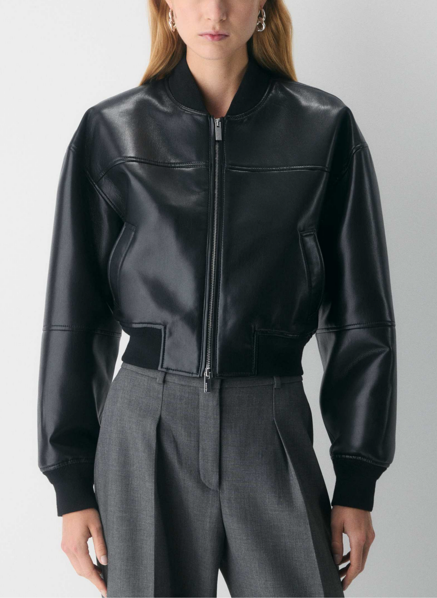 Leather Bomber Jacket - Black