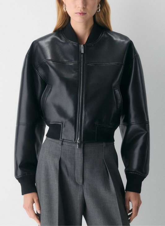 Leather Bomber Jacket - Black