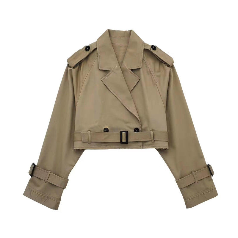 Casual Belted Cropped Trench Coat
