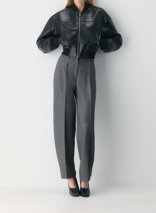 Leather Bomber Jacket - Black