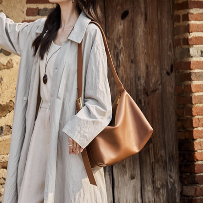 Solid Color Large Capacity Leather Tote Bag