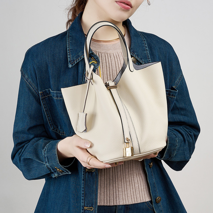 Women's Genuine Leather Silver Buckle Basket Bag