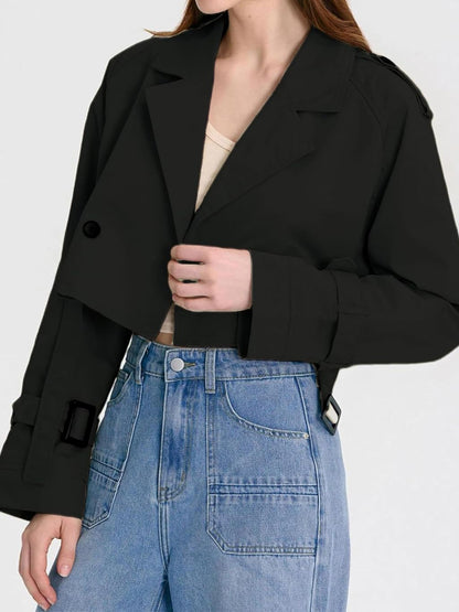 Casual Belted Cropped Trench Coat