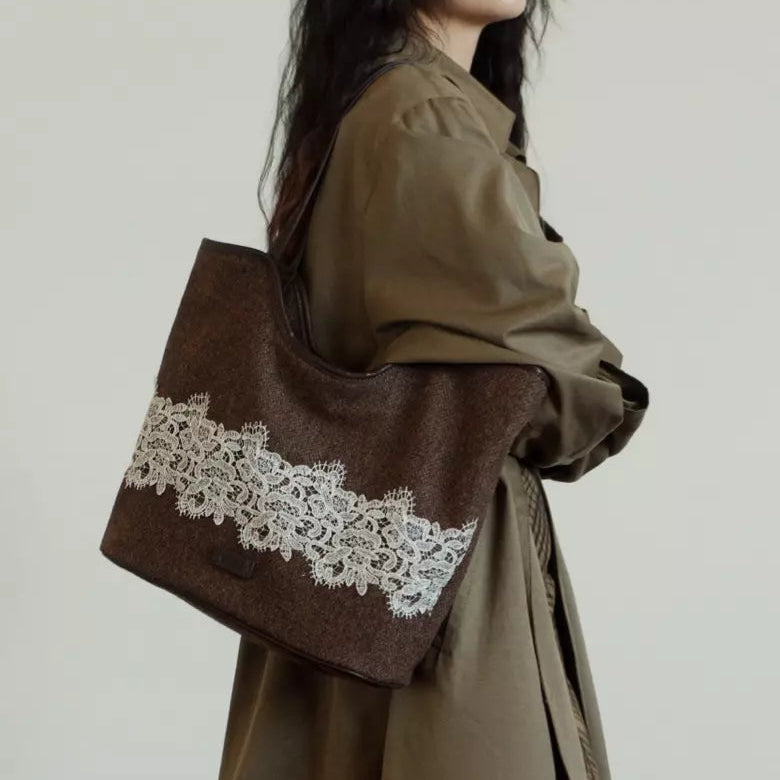 Lace Woolen Tote Bag