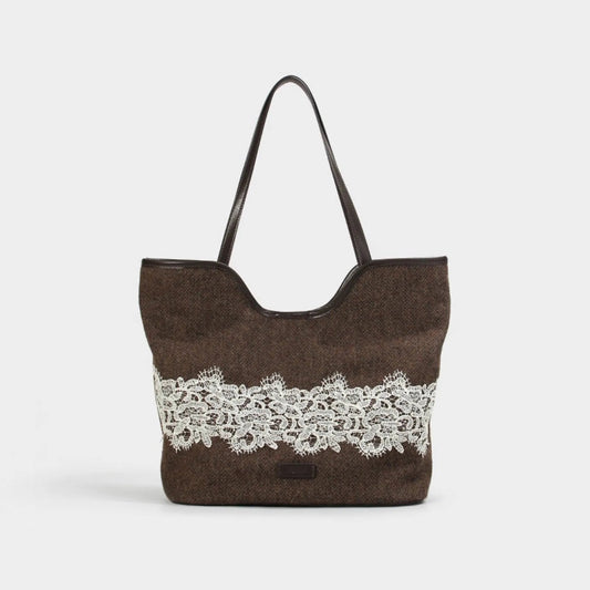 Lace Woolen Tote Bag