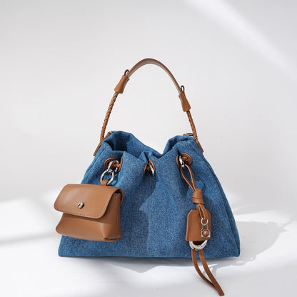 Genuine Leather Denim Patchwork Cool Hobo Bag