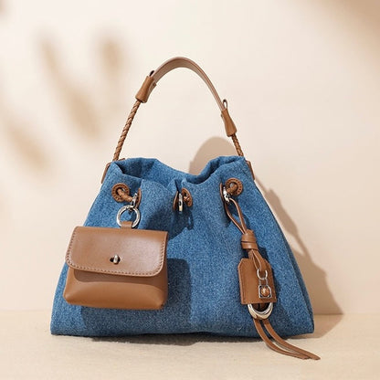 Genuine Leather Denim Patchwork Cool Hobo Bag