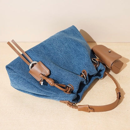 Genuine Leather Denim Patchwork Cool Hobo Bag