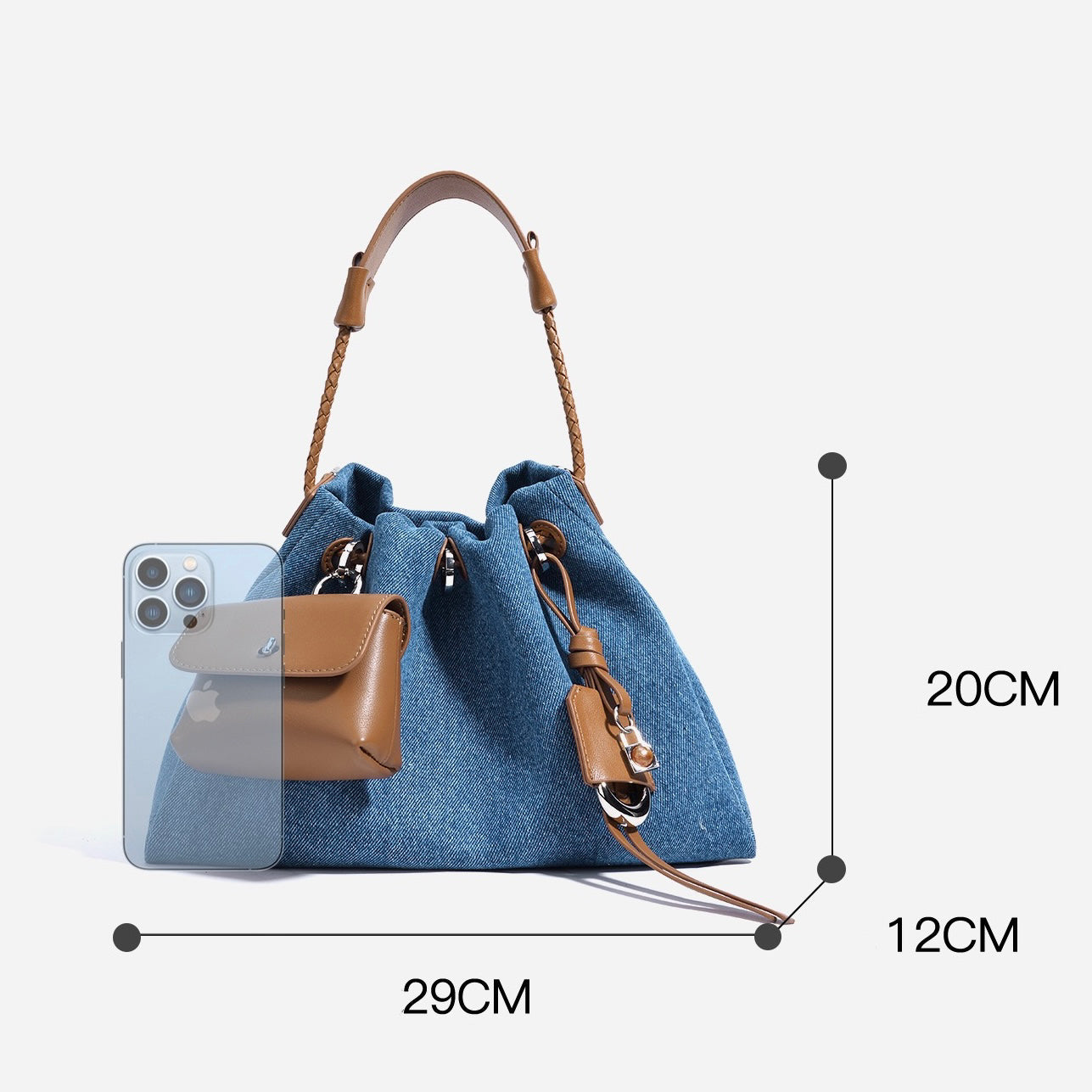 Genuine Leather Denim Patchwork Cool Hobo Bag