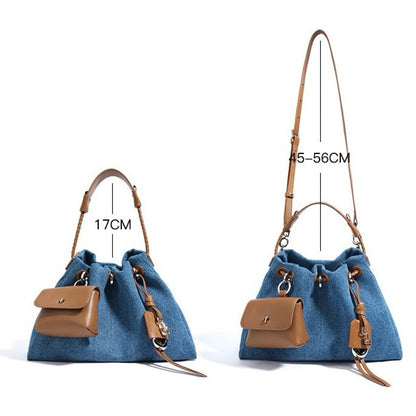 Genuine Leather Denim Patchwork Cool Hobo Bag