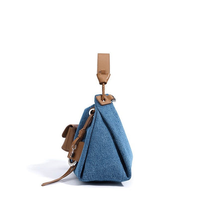 Genuine Leather Denim Patchwork Cool Hobo Bag
