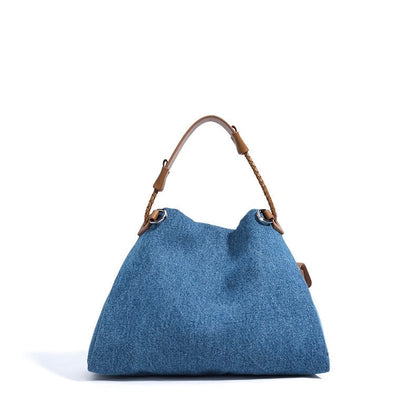 Genuine Leather Denim Patchwork Cool Hobo Bag