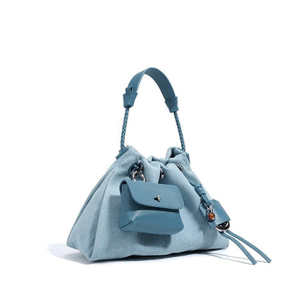 Genuine Leather Denim Patchwork Cool Hobo Bag
