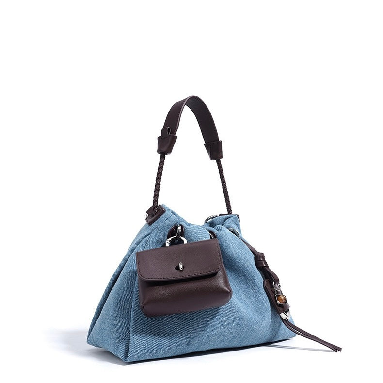 Genuine Leather Denim Patchwork Cool Hobo Bag