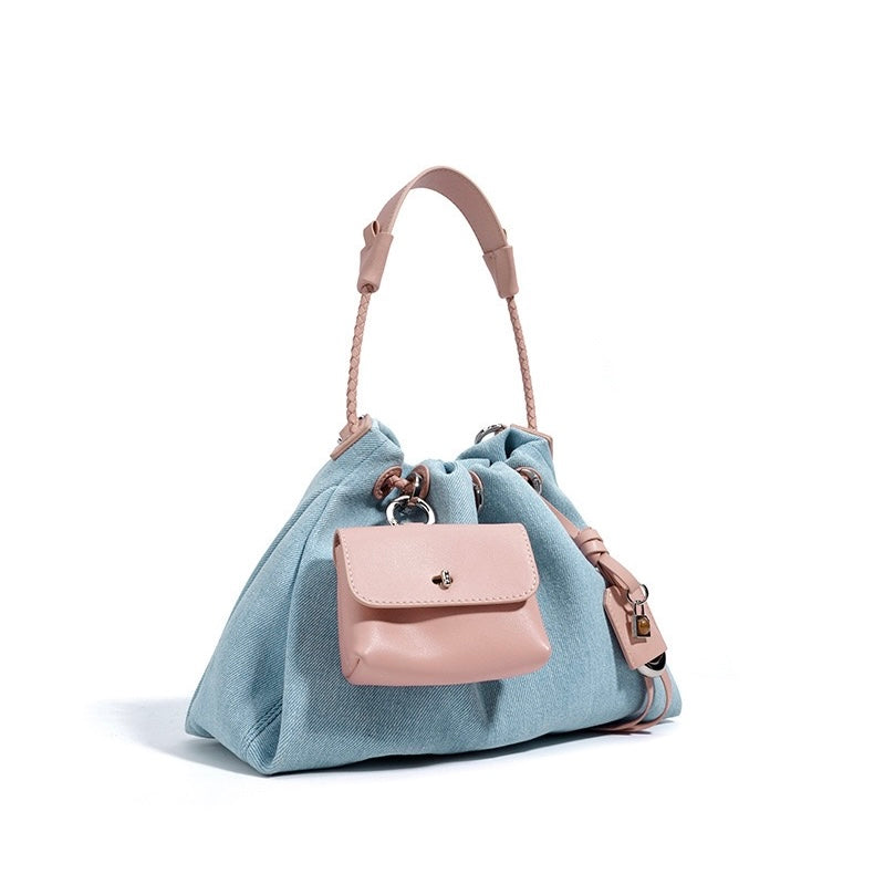 Genuine Leather Denim Patchwork Cool Hobo Bag