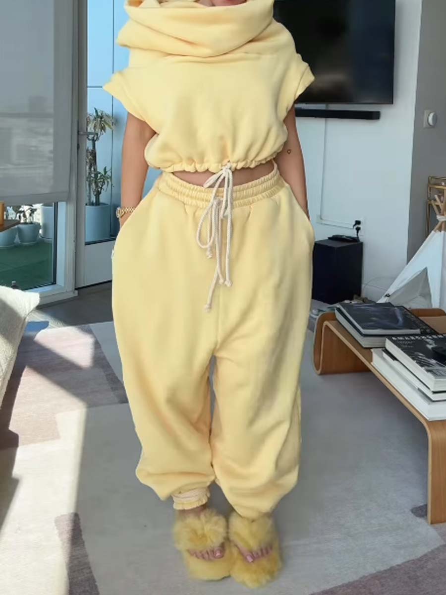 Capped Sleeve Drawstring Waist Two Pieces Set