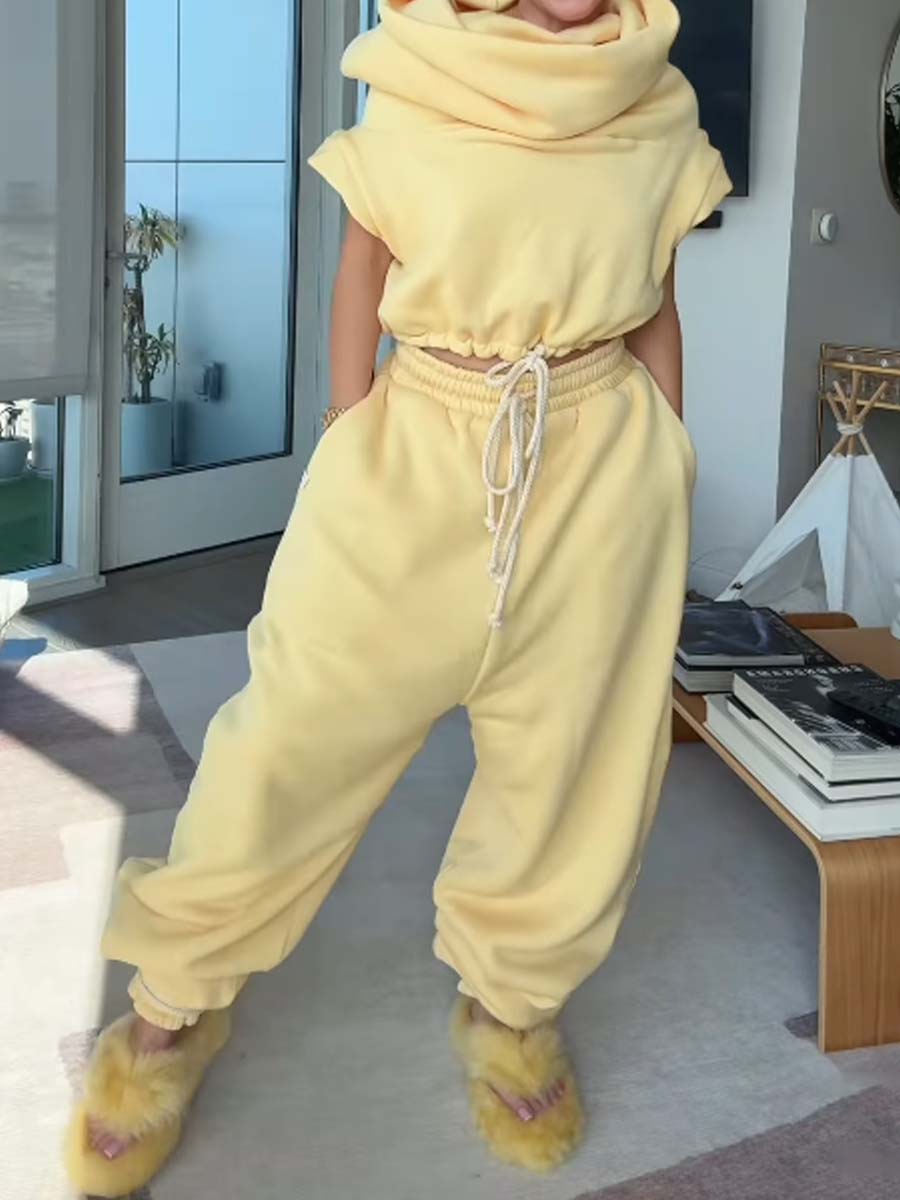 Capped Sleeve Drawstring Waist Two Pieces Set