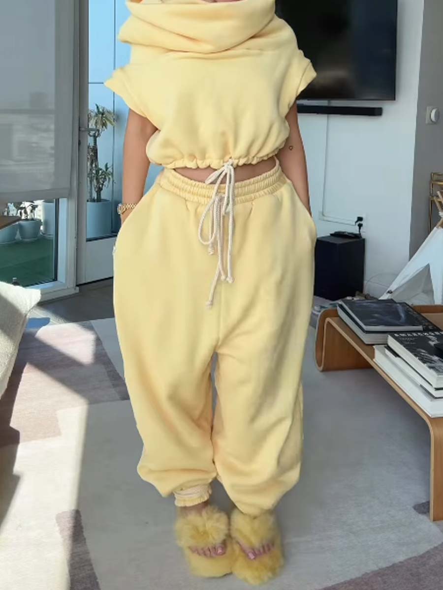 Capped Sleeve Drawstring Waist Two Pieces Set