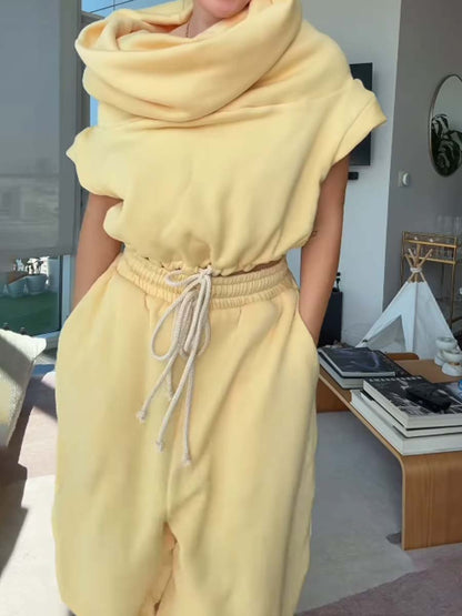 Capped Sleeve Drawstring Waist Two Pieces Set