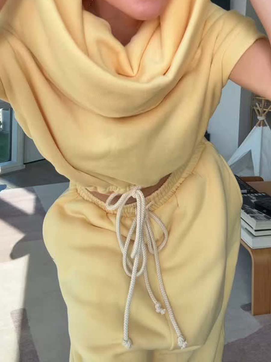 Capped Sleeve Drawstring Waist Two Pieces Set