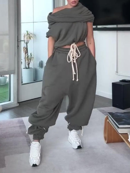 Capped Sleeve Drawstring Waist Two Pieces Set