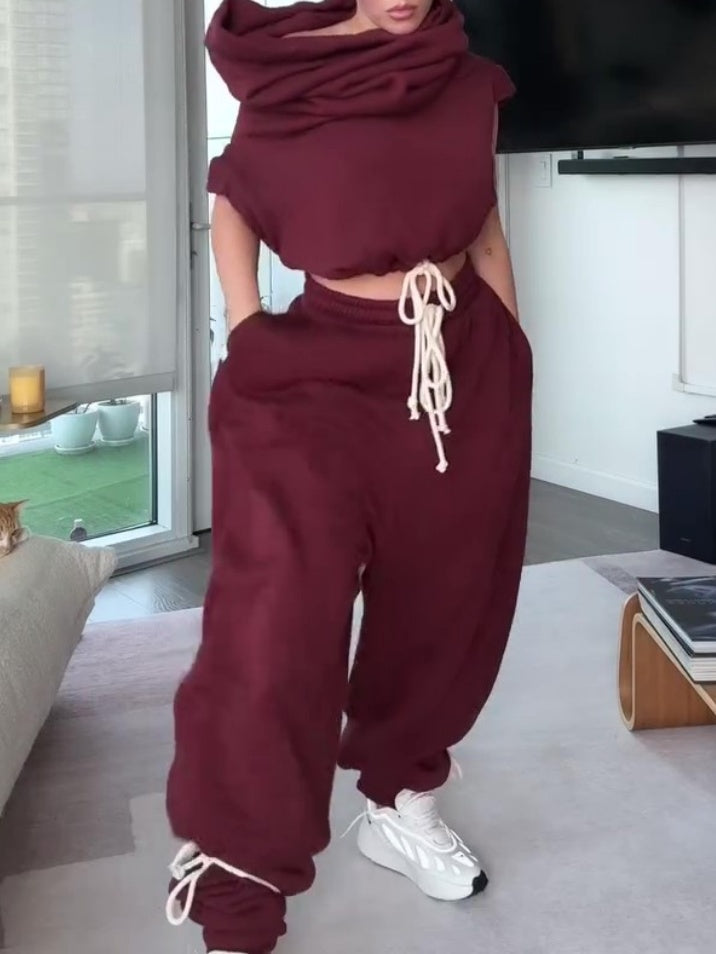 Capped Sleeve Drawstring Waist Two Pieces Set