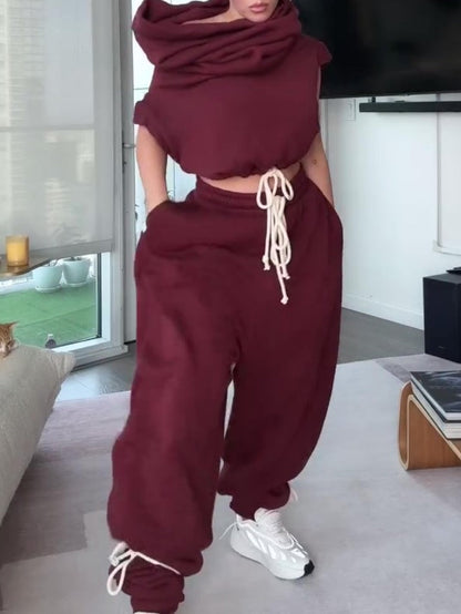 Capped Sleeve Drawstring Waist Two Pieces Set