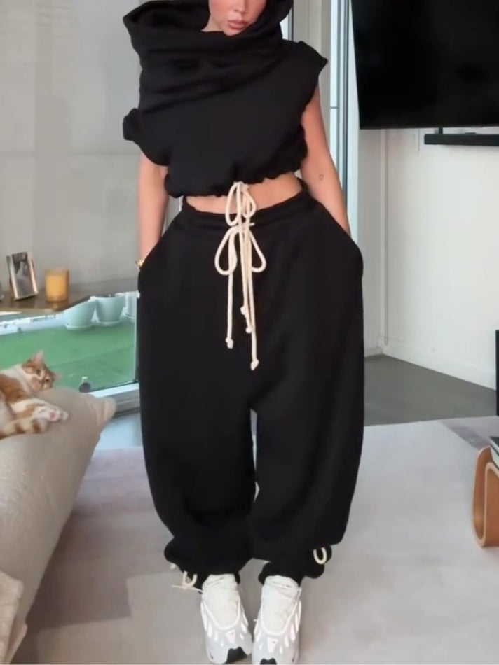 Capped Sleeve Drawstring Waist Two Pieces Set