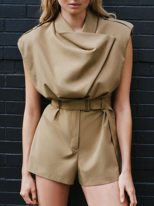 Pad And Belt Short Jumpsuit