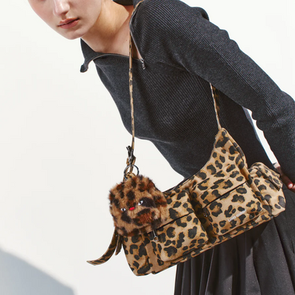 Double Pocket Denim Leopard Print Bag