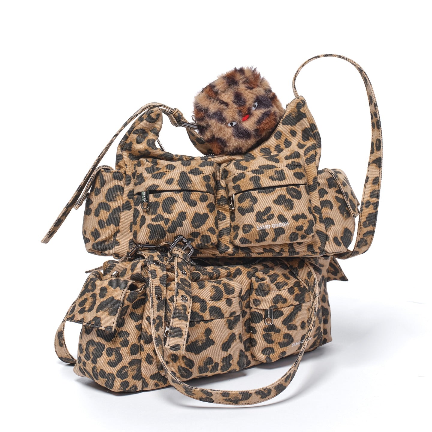 Double Pocket Denim Leopard Print Bag