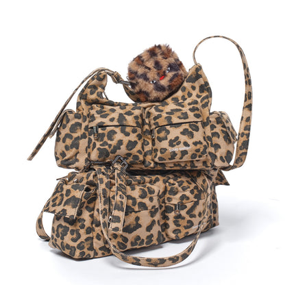 Double Pocket Denim Leopard Print Bag